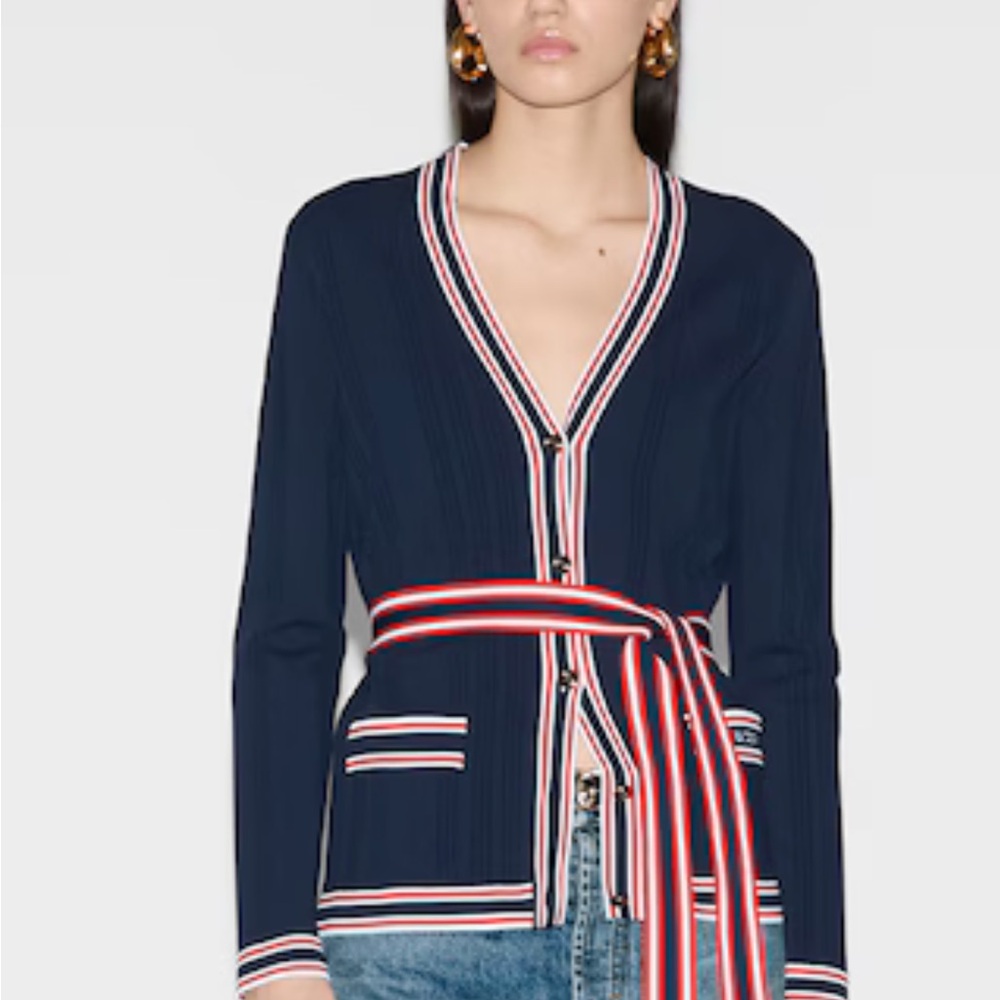 Gucci Dark Green Cardigan and Skirt Set with Red Trim Detail